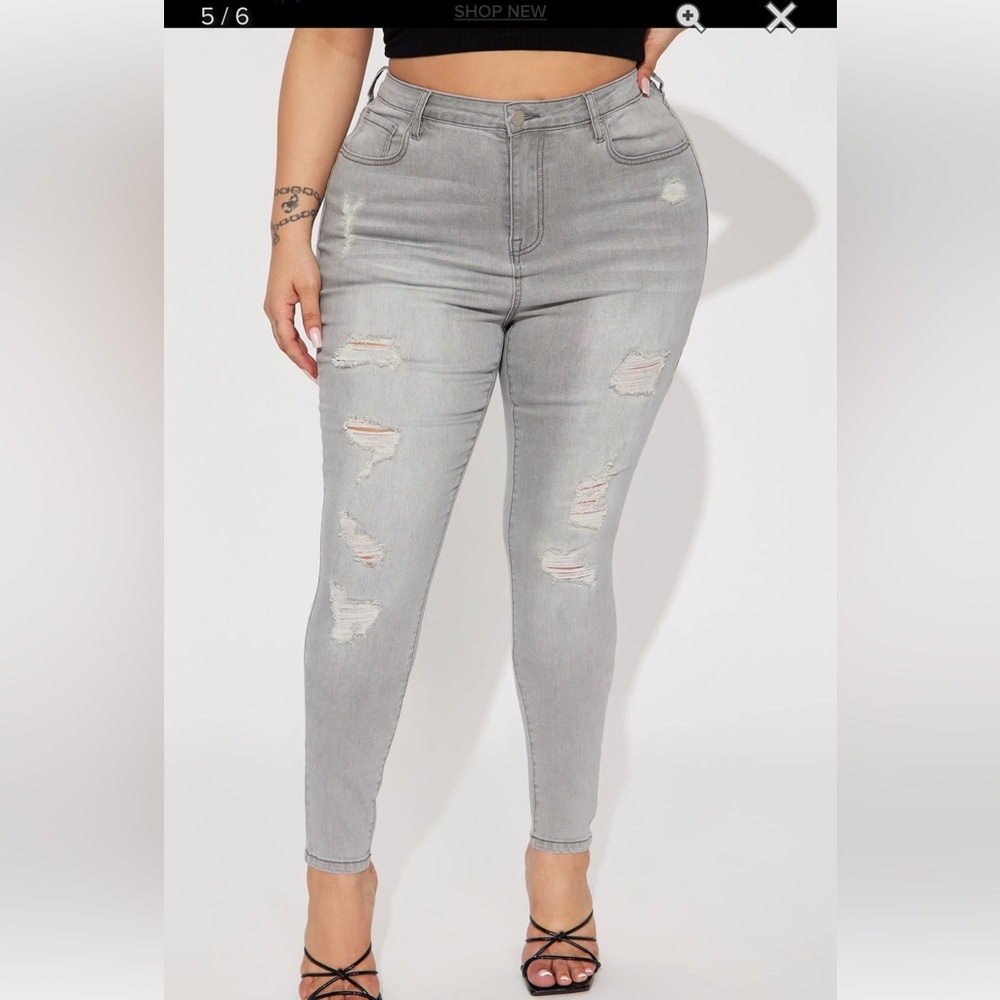 Fashion Nova Grey Distressed Skinny Jeans Plus Size